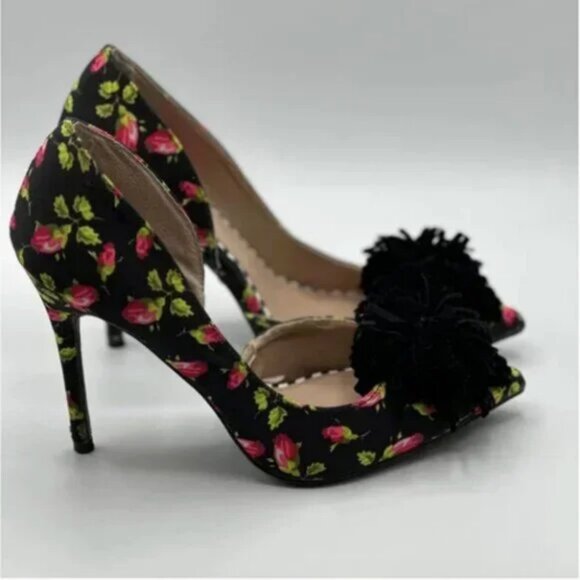 Betsey Johnson Hallye Floral Stiletto Heels with Poms Size 6.5 - Picture 2 of 12